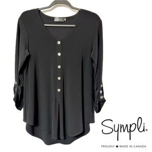 Sympli Unity Henley Tunic Black/Silver Buttons Size 10